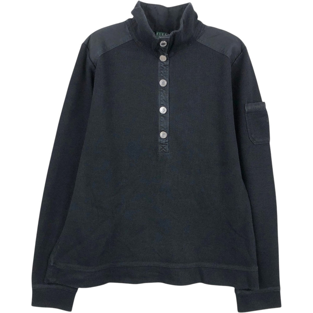Ralph Lauren LAUREN Ribbed Cotton Knit Half-Button Sweater, Women's Size M (approx.) cotton black type Vintage Second Hand