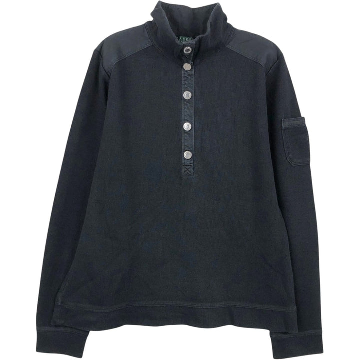 Ralph Lauren LAUREN Ribbed Cotton Knit Half-Button Sweater, Women's Size M (approx.) cotton black type Vintage Second Hand