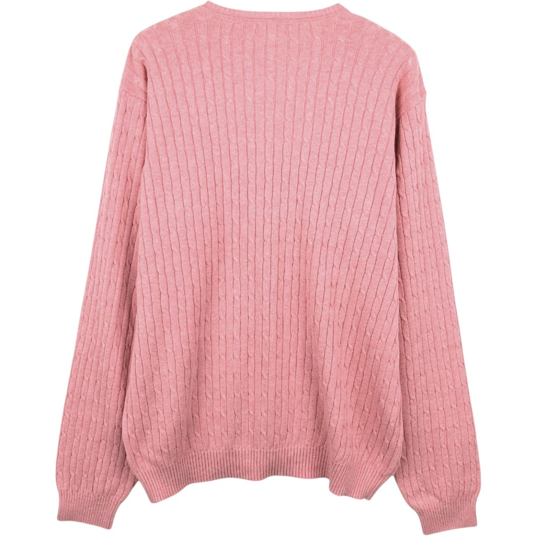 IZOD Cable Knit V-Neck Cotton Sweater, Women's Size L (approx.) cotton pink type Vintage Second Hand