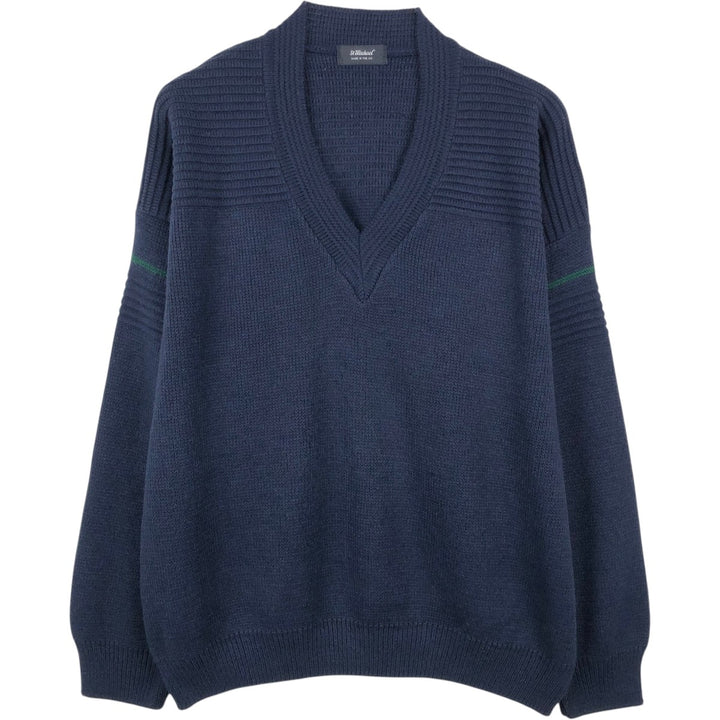 St.Michael V-neck acrylic knit sweater, made in the UK, men's size L equivalent. acrylic navy blue type Vintage Second Hand