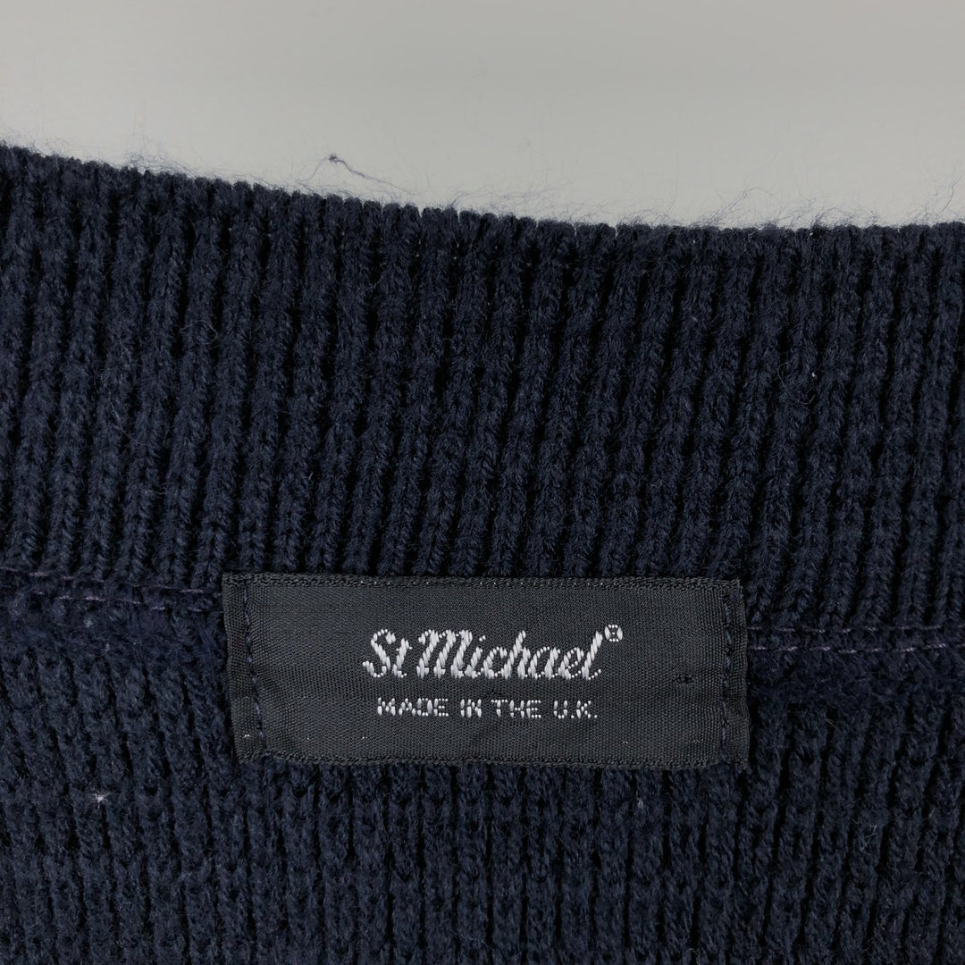 St.Michael V-neck acrylic knit sweater, made in the UK, men's size L equivalent. acrylic navy blue type Vintage Second Hand