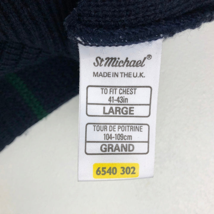 St.Michael V-neck acrylic knit sweater, made in the UK, men's size L equivalent. acrylic navy blue type Vintage Second Hand