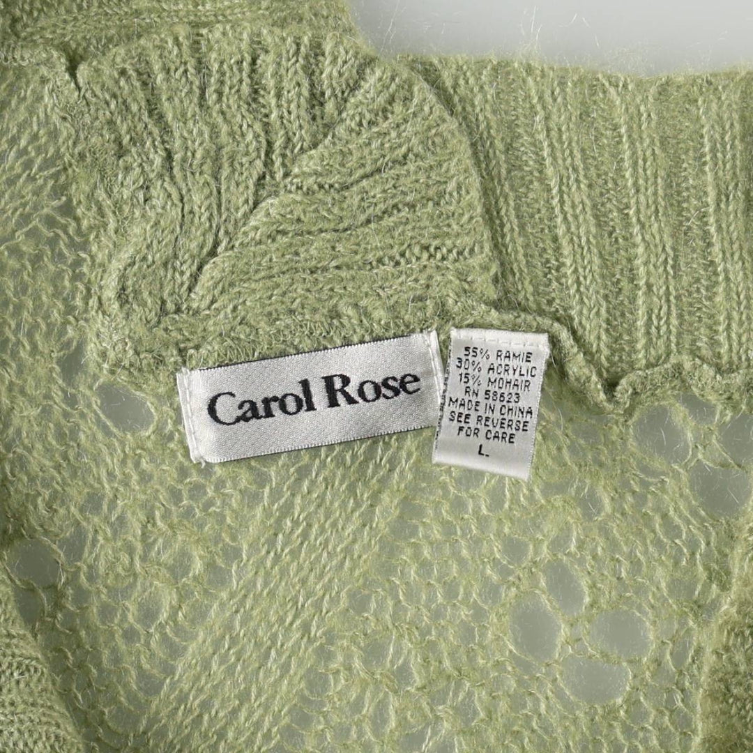 Carol Rose Mohair Blend Cropped Openwork V-Neck Knit Sweater (Women's Size L) Lamy Khaki type sage green Vintage Second Hand