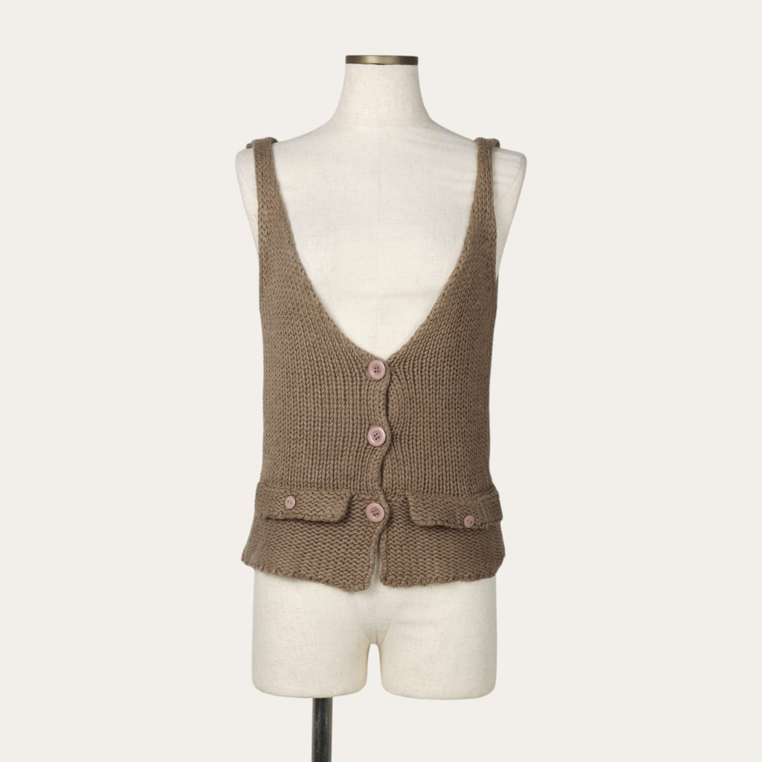 Pink, open-front acrylic knit vest, women's size S. acrylic beige type brown Vintage Second Hand