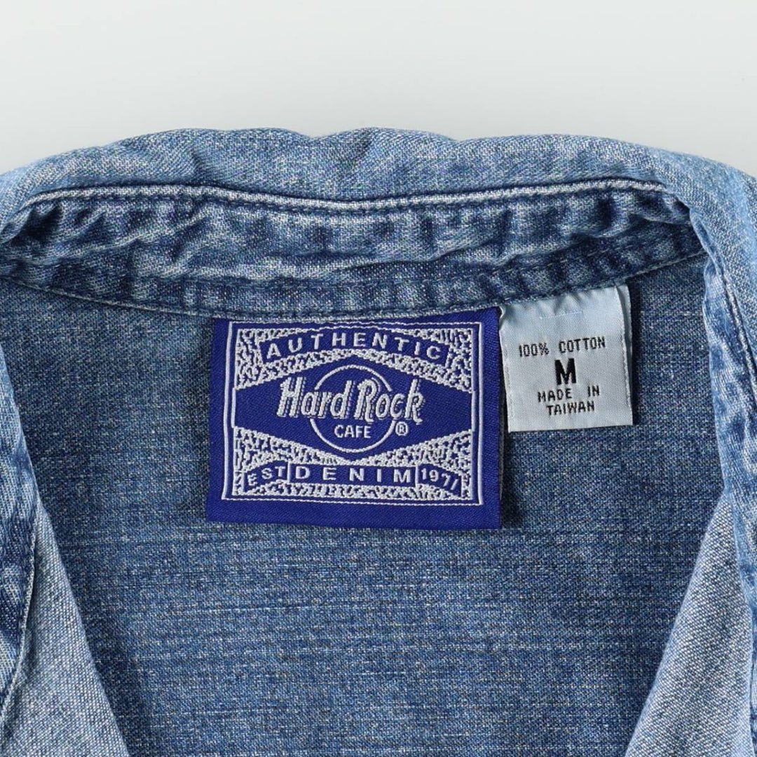 90s-era Hard Rock Cafe advertising long-sleeved denim shirt, women's size M equivalent. cotton blue type Vintage Second Hand