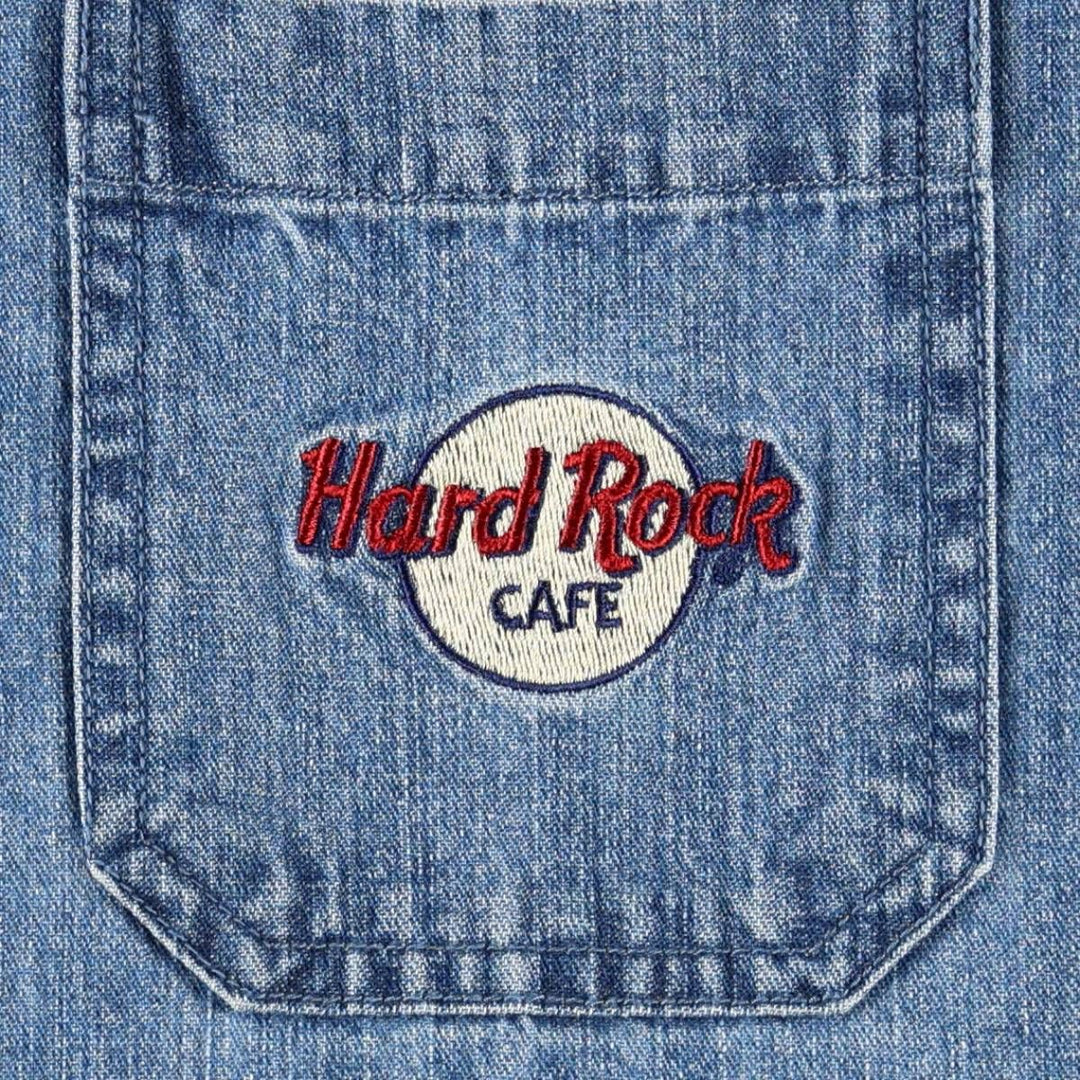 90s-era Hard Rock Cafe advertising long-sleeved denim shirt, women's size M equivalent. cotton blue type Vintage Second Hand