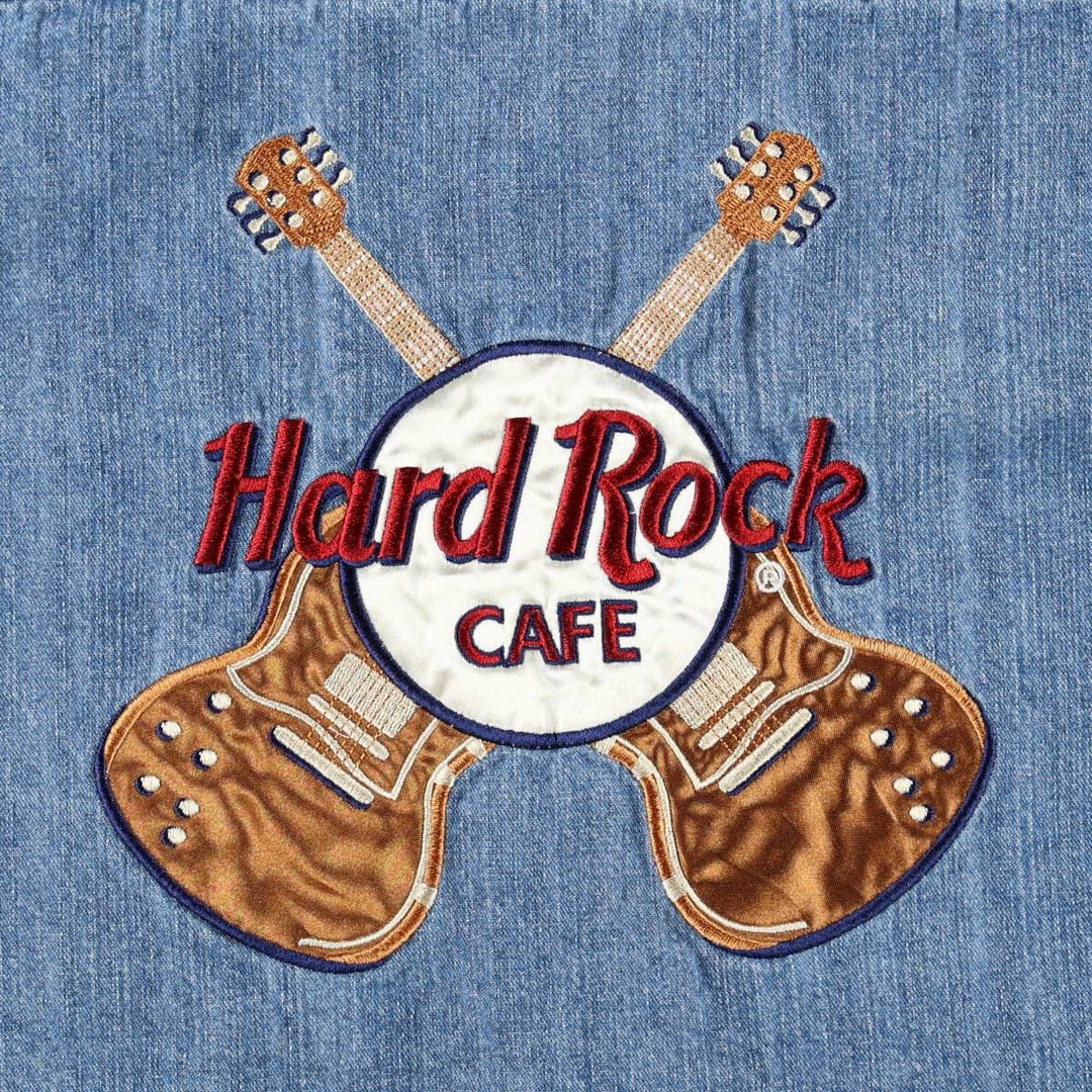 90s-era Hard Rock Cafe advertising long-sleeved denim shirt, women's size M equivalent. cotton blue type Vintage Second Hand