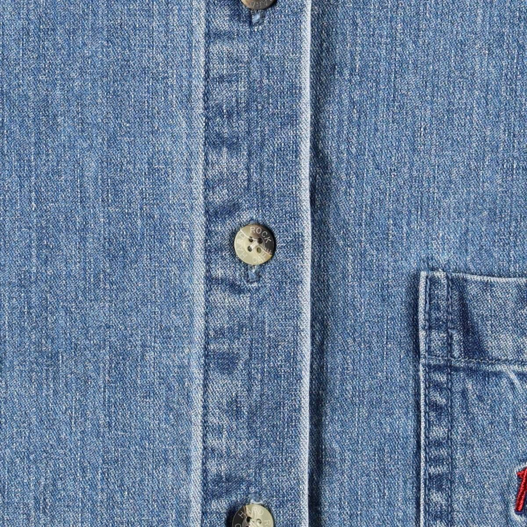 90s-era Hard Rock Cafe advertising long-sleeved denim shirt, women's size M equivalent. cotton blue type Vintage Second Hand