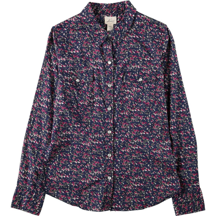 Levi's floral print long-sleeved Western shirt, women's size M (approx.) cotton navy blue type Vintage Second Hand