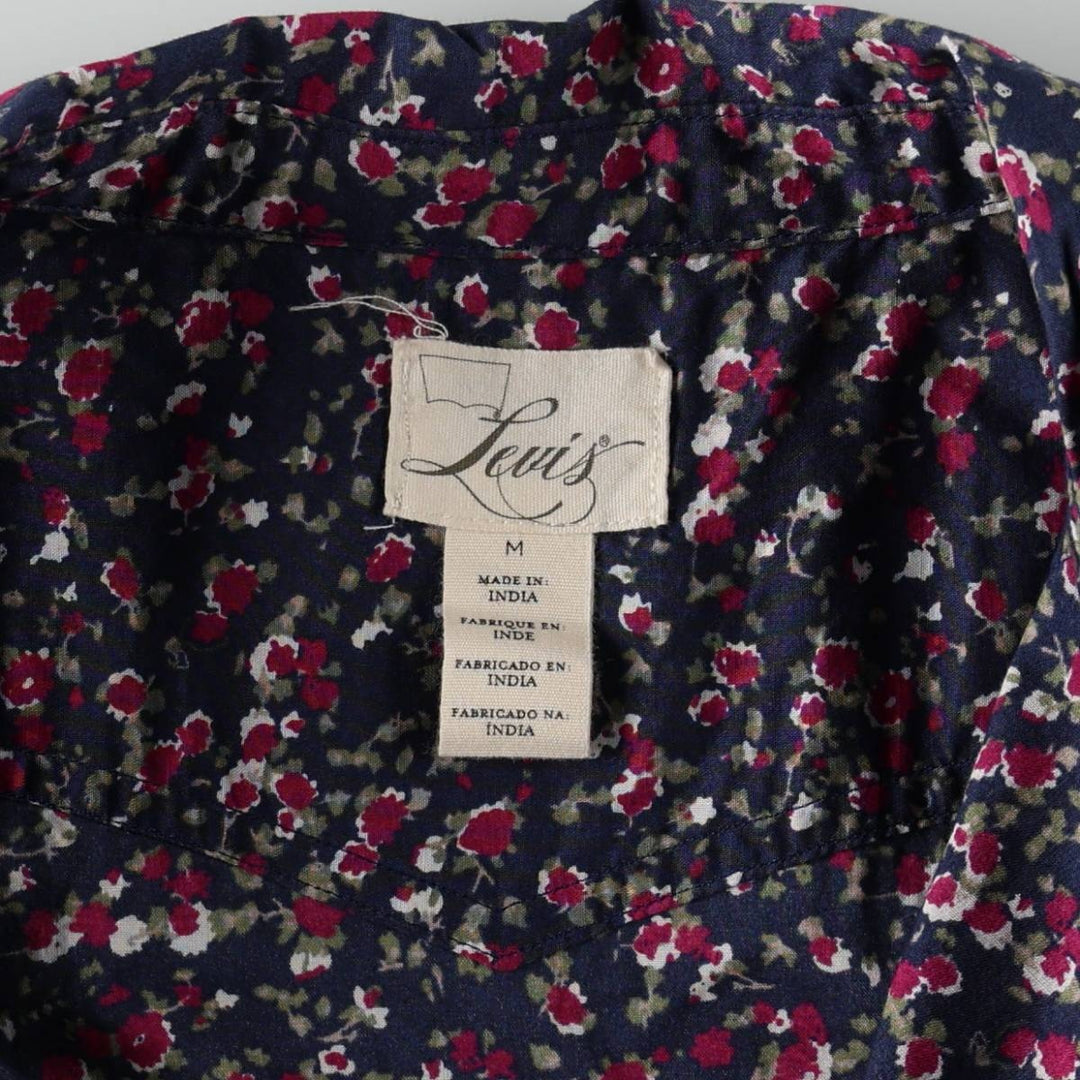 Levi's floral print long-sleeved Western shirt, women's size M (approx.) cotton navy blue type Vintage Second Hand