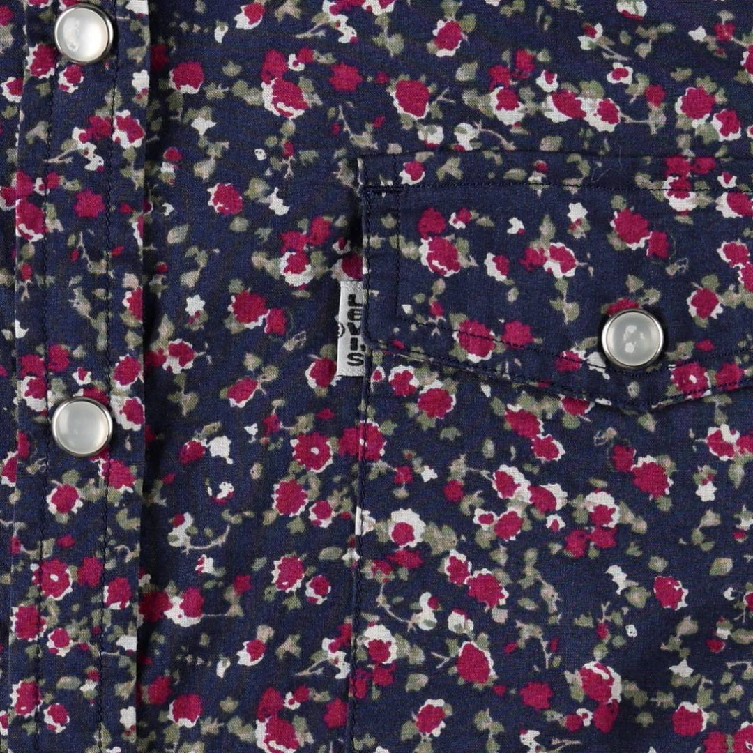 Levi's floral print long-sleeved Western shirt, women's size M (approx.) cotton navy blue type Vintage Second Hand