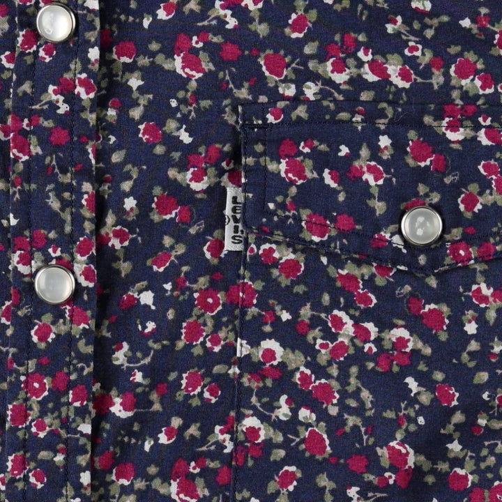 Levi's floral print long-sleeved Western shirt, women's size M (approx.) cotton navy blue type Vintage Second Hand