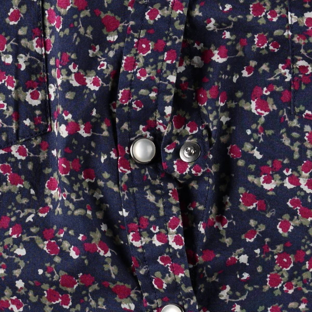 Levi's floral print long-sleeved Western shirt, women's size M (approx.) cotton navy blue type Vintage Second Hand