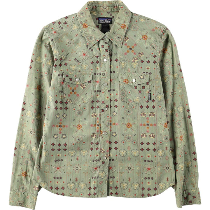2000'S Patagonia Organic Cotton Rhythm 20703F4 All-over Print Long-Sleeve Western Shirt Drifter Shirt Women's Size M (approx.) Organic cotton green type yellow green Vintage Second Hand