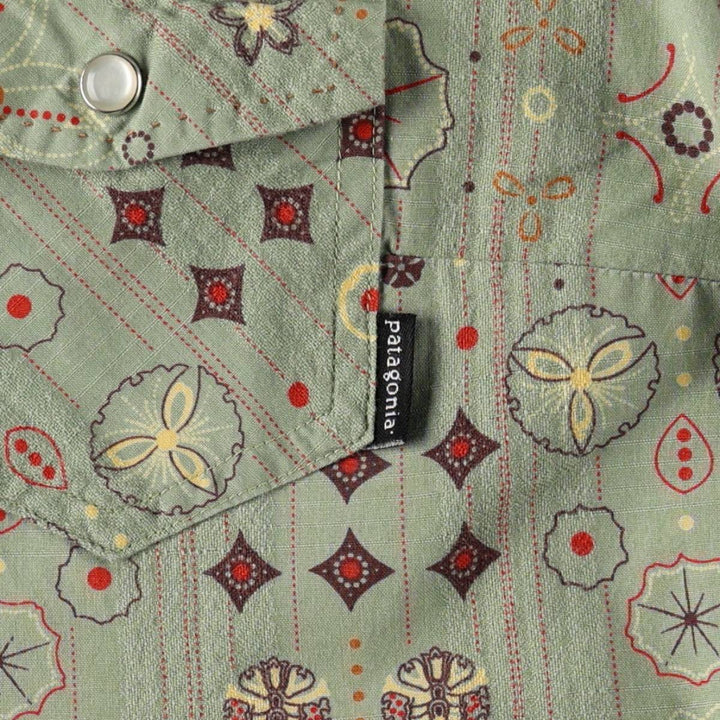 2000'S Patagonia Organic Cotton Rhythm 20703F4 All-over Print Long-Sleeve Western Shirt Drifter Shirt Women's Size M (approx.) Organic cotton green type yellow green Vintage Second Hand