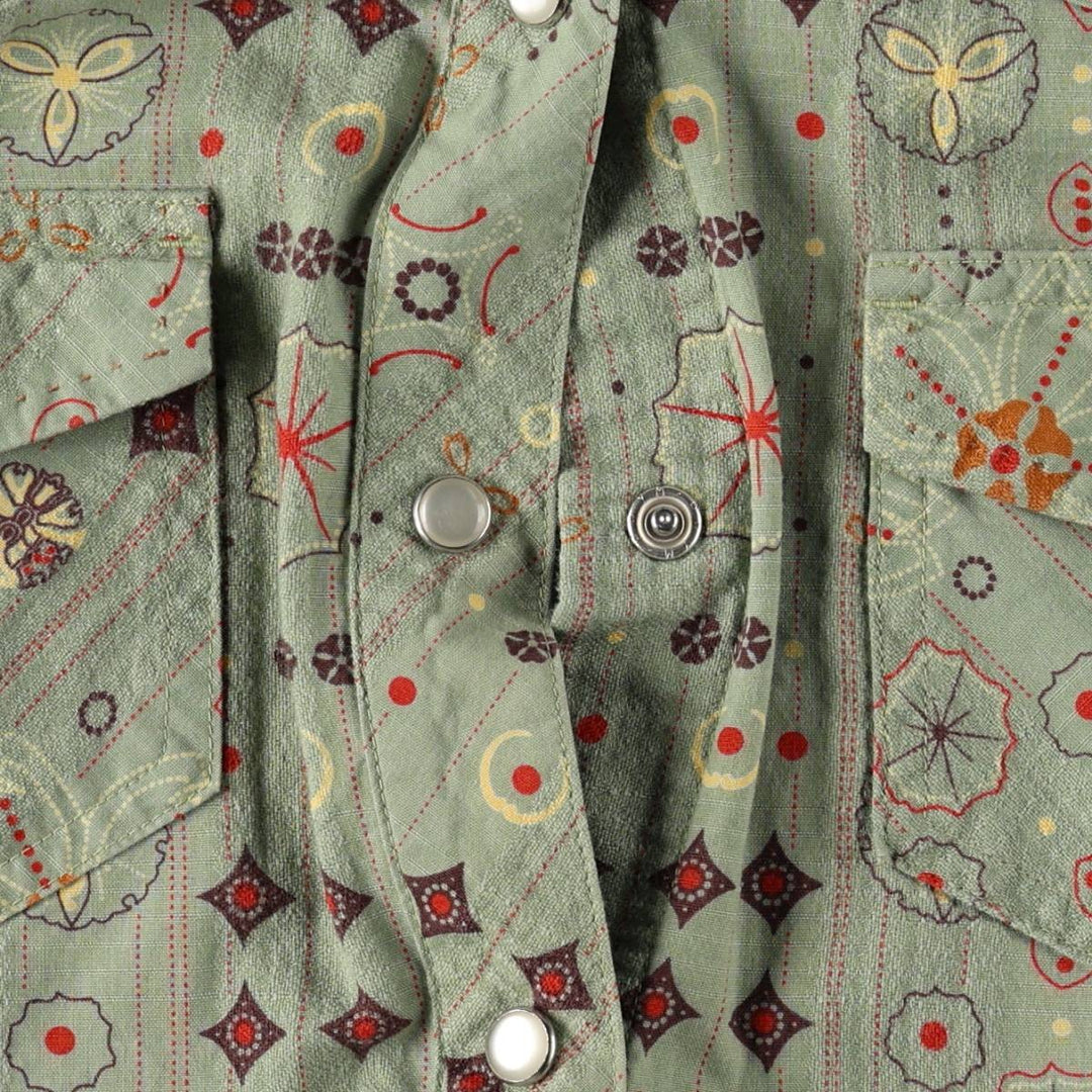 2000'S Patagonia Organic Cotton Rhythm 20703F4 All-over Print Long-Sleeve Western Shirt Drifter Shirt Women's Size M (approx.) Organic cotton green type yellow green Vintage Second Hand