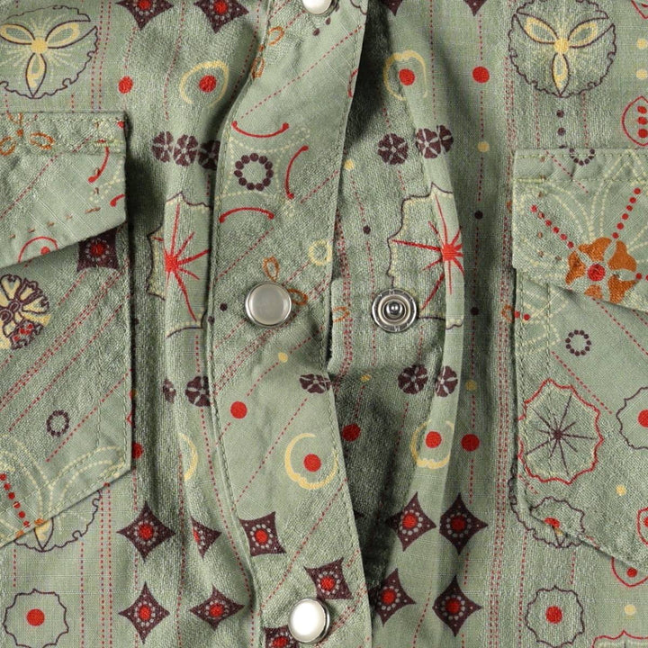 2000'S Patagonia Organic Cotton Rhythm 20703F4 All-over Print Long-Sleeve Western Shirt Drifter Shirt Women's Size M (approx.) Organic cotton green type yellow green Vintage Second Hand