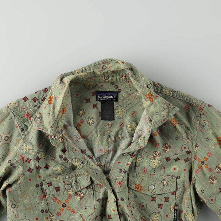 2000'S Patagonia Organic Cotton Rhythm 20703F4 All-over Print Long-Sleeve Western Shirt Drifter Shirt Women's Size M (approx.) Organic cotton green type yellow green Vintage Second Hand