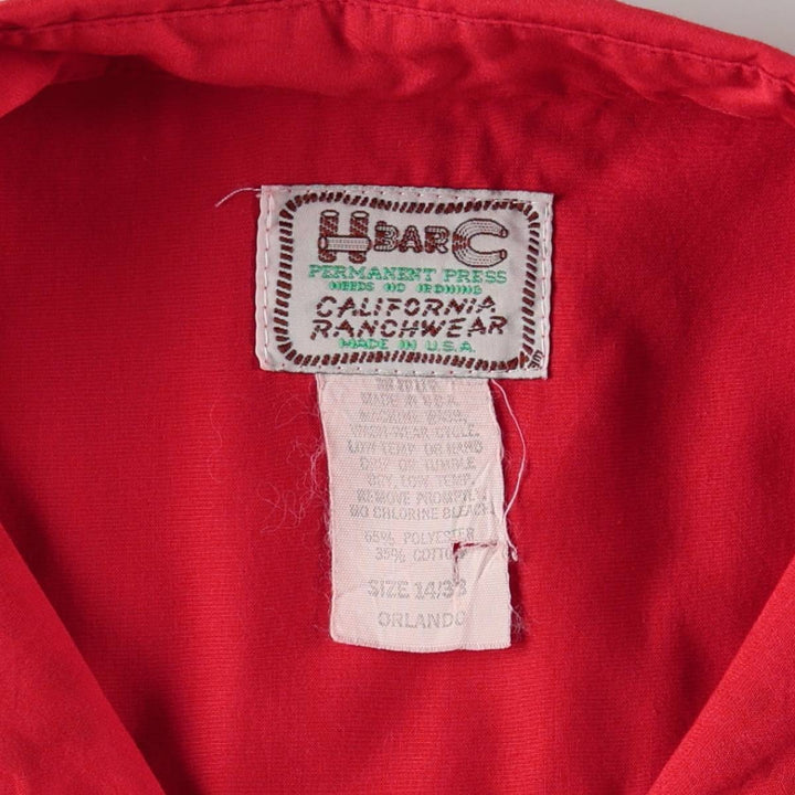 1970'S H BAR C Floral Print Long-Sleeve Western Shirt, Made in USA, Women's Size M (approx.), Vintage polyester red type Vintage Second Hand