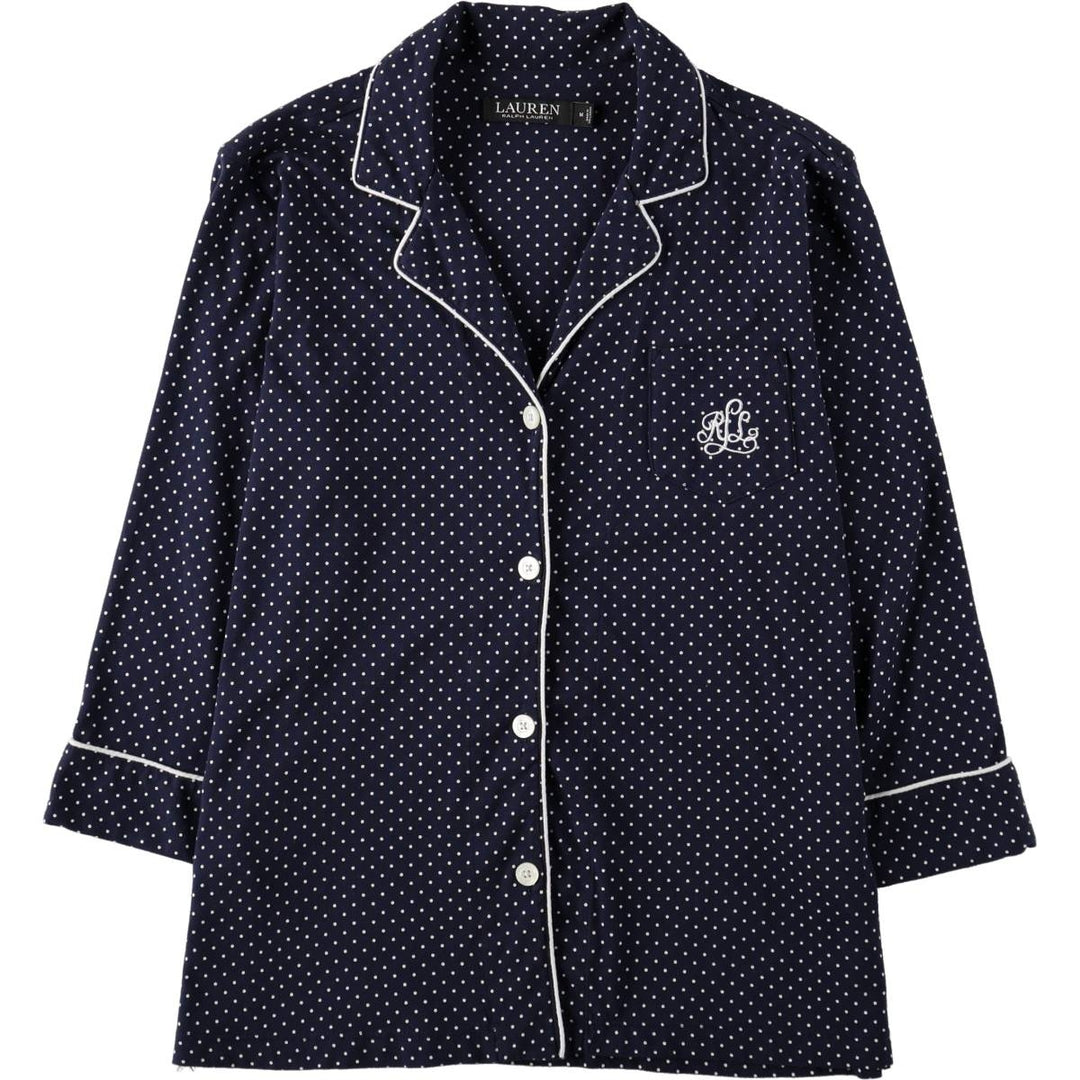 Ralph Lauren LAUREN Dot Pattern Open Collar Long Sleeve Pajama Shirt (Women's Size M) cotton navy blue type Vintage Second Hand