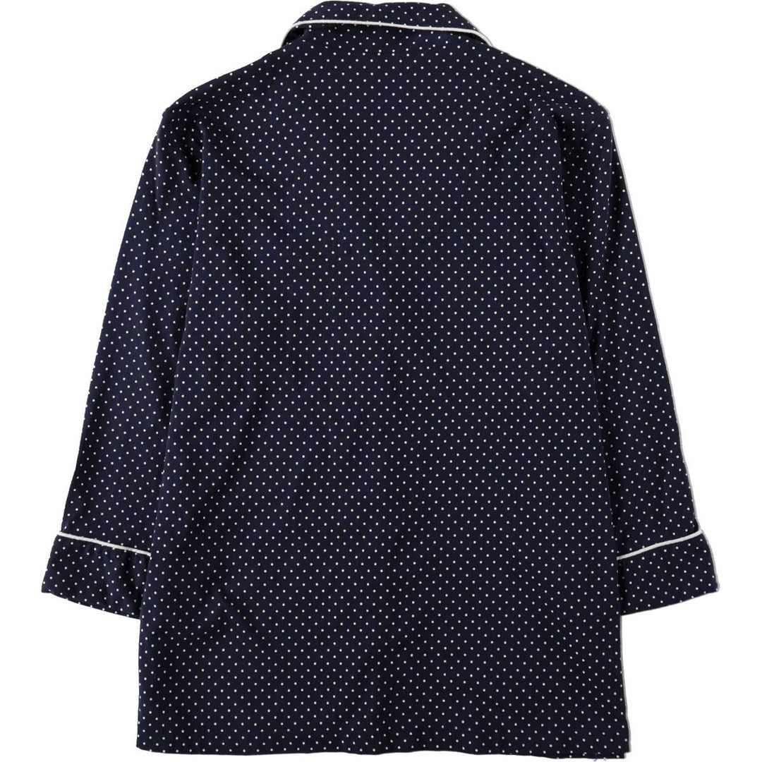 Ralph Lauren LAUREN Dot Pattern Open Collar Long Sleeve Pajama Shirt (Women's Size M) cotton navy blue type Vintage Second Hand