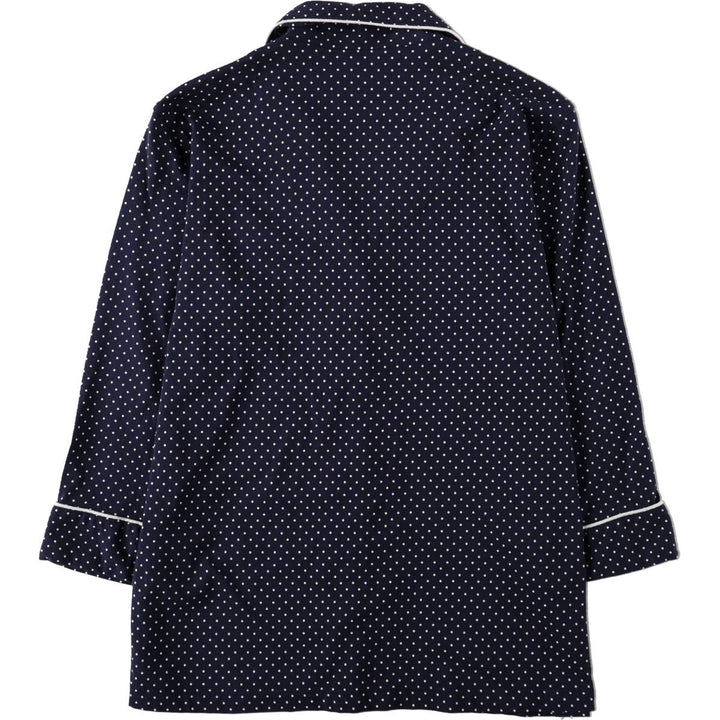 Ralph Lauren LAUREN Dot Pattern Open Collar Long Sleeve Pajama Shirt (Women's Size M) cotton navy blue type Vintage Second Hand