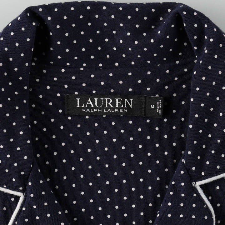 Ralph Lauren LAUREN Dot Pattern Open Collar Long Sleeve Pajama Shirt (Women's Size M) cotton navy blue type Vintage Second Hand