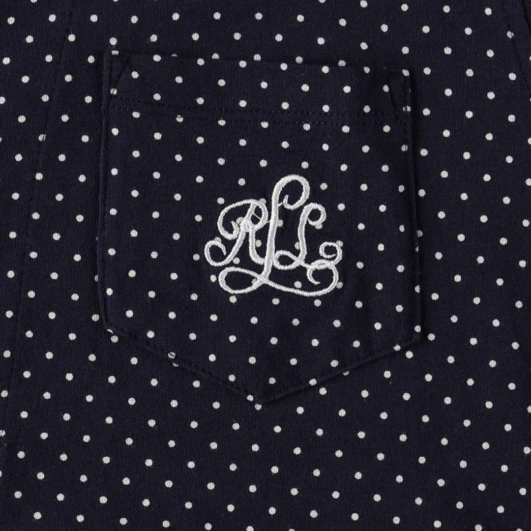 Ralph Lauren LAUREN Dot Pattern Open Collar Long Sleeve Pajama Shirt (Women's Size M) cotton navy blue type Vintage Second Hand