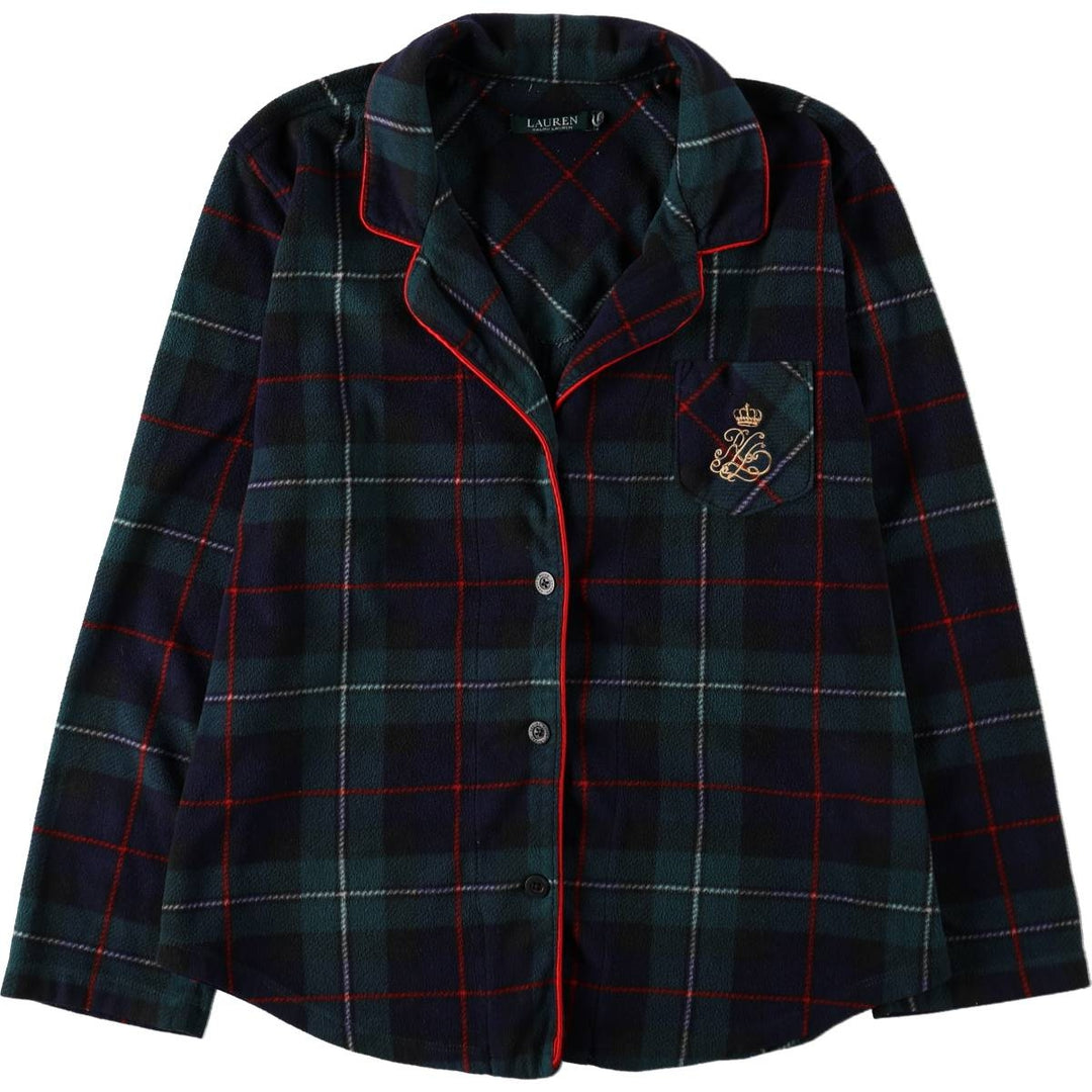 Ralph Lauren LAUREN Tartan Check Open Collar Long Sleeve Pajama Shirt (Women's Size M) polyester Green type dark green Vintage Second Hand