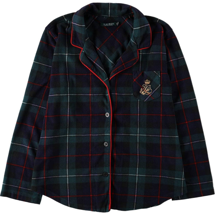 Ralph Lauren LAUREN Tartan Check Open Collar Long Sleeve Pajama Shirt (Women's Size M) polyester Green type dark green Vintage Second Hand