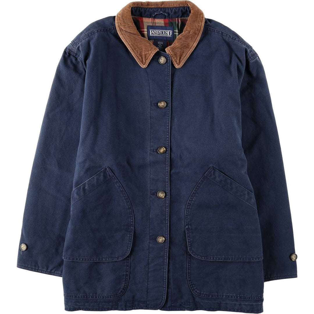 80s-90'S Lands' End Duck Canvas Hunting Jacket, Women's Size XL (Equivalent), Vintage cotton navy blue type Vintage Second Hand