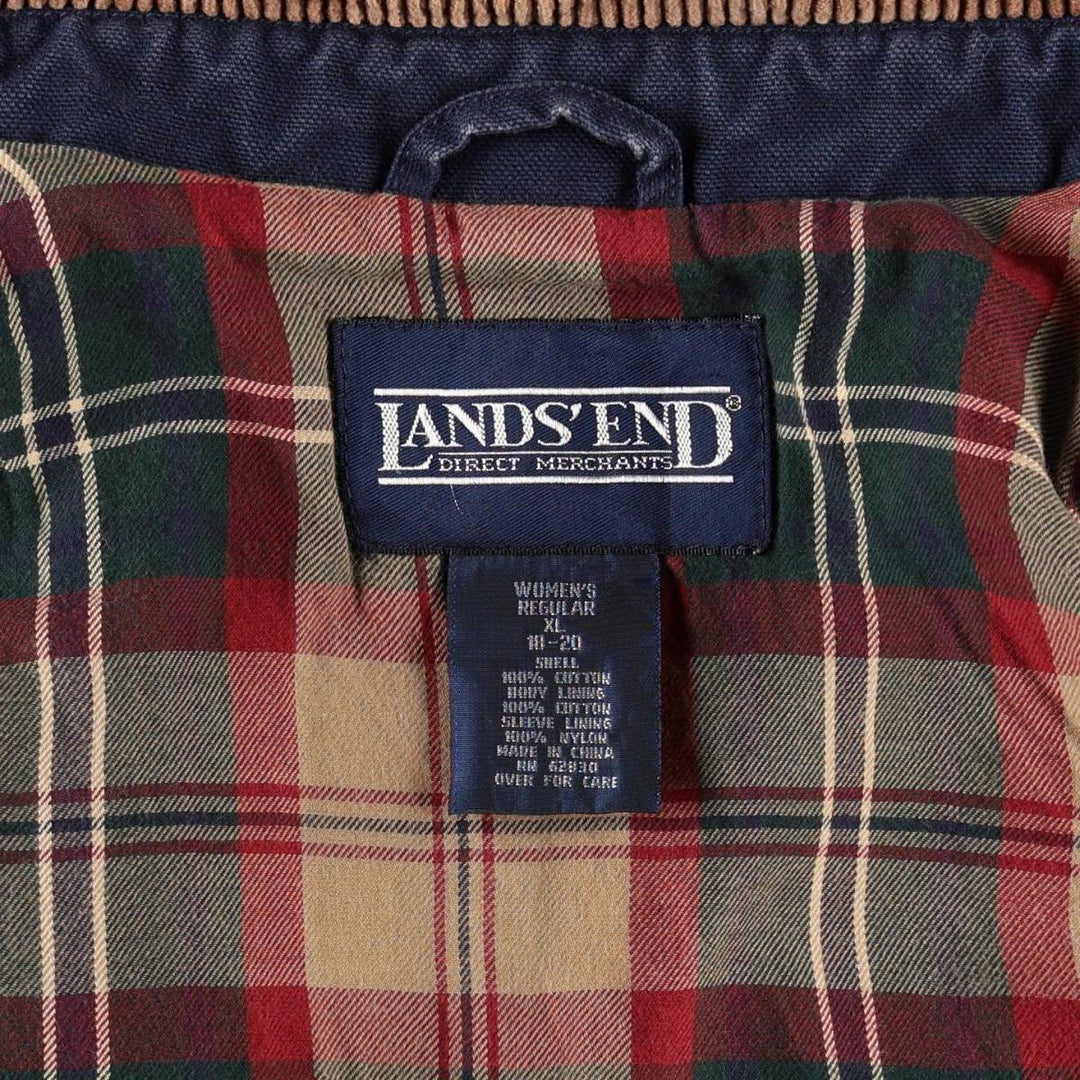 80s-90'S Lands' End Duck Canvas Hunting Jacket, Women's Size XL (Equivalent), Vintage cotton navy blue type Vintage Second Hand
