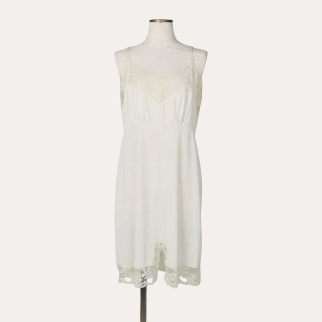 1970'S Saks Fifth Avenue Half-Length Lingerie Camisole Dress, Women's Size M (Equivalent), Vintage unclear ivory Vintage Second Hand