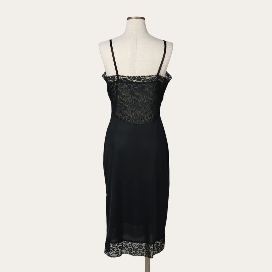 1960s-1970'S Van Raalte Midi-Length Lingerie Camisole Dress, Made in USA, Women's Size S (Equivalent), Vintage Nylon black type Vintage Second Hand