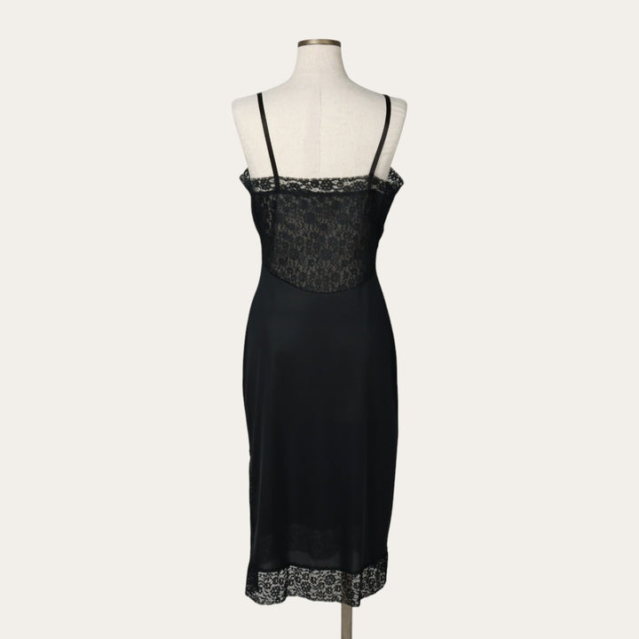1960s-1970'S Van Raalte Midi-Length Lingerie Camisole Dress, Made in USA, Women's Size S (Equivalent), Vintage Nylon black type Vintage Second Hand
