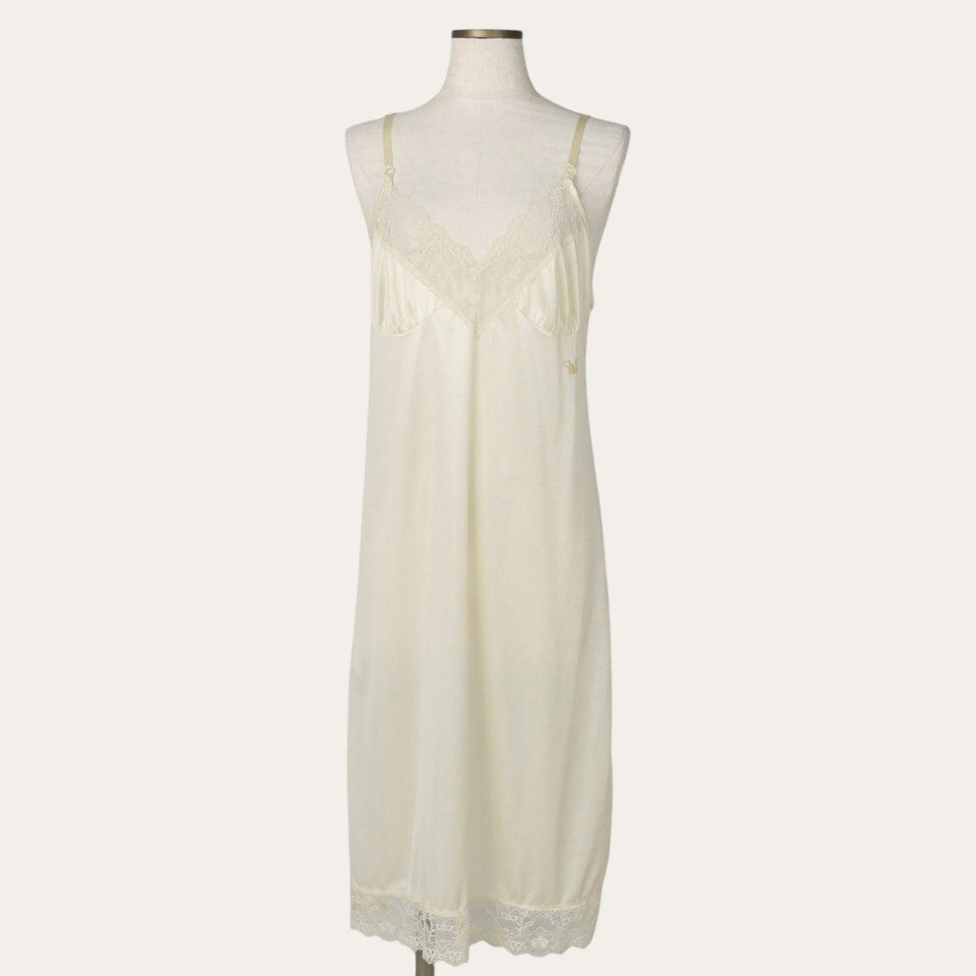DIANE von FURSTENBERG midi-length lingerie camisole dress, made in the USA, women's size M equivalent. Nylon unbleached Vintage Second Hand
