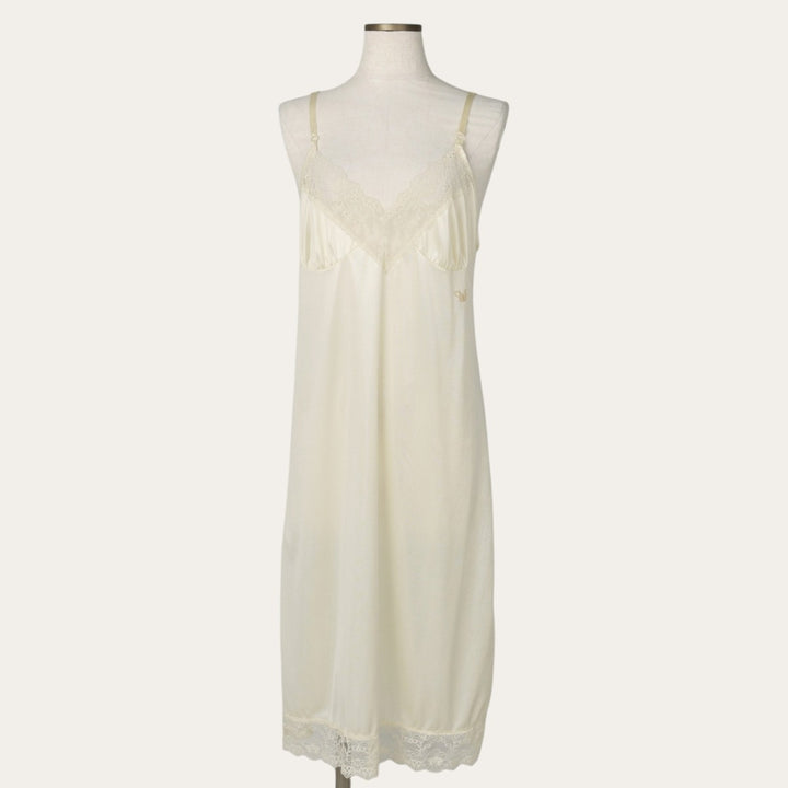 DIANE von FURSTENBERG midi-length lingerie camisole dress, made in the USA, women's size M equivalent. Nylon unbleached Vintage Second Hand