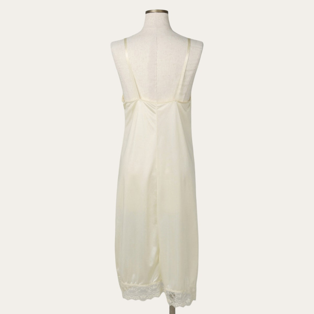 DIANE von FURSTENBERG midi-length lingerie camisole dress, made in the USA, women's size M equivalent. Nylon unbleached Vintage Second Hand