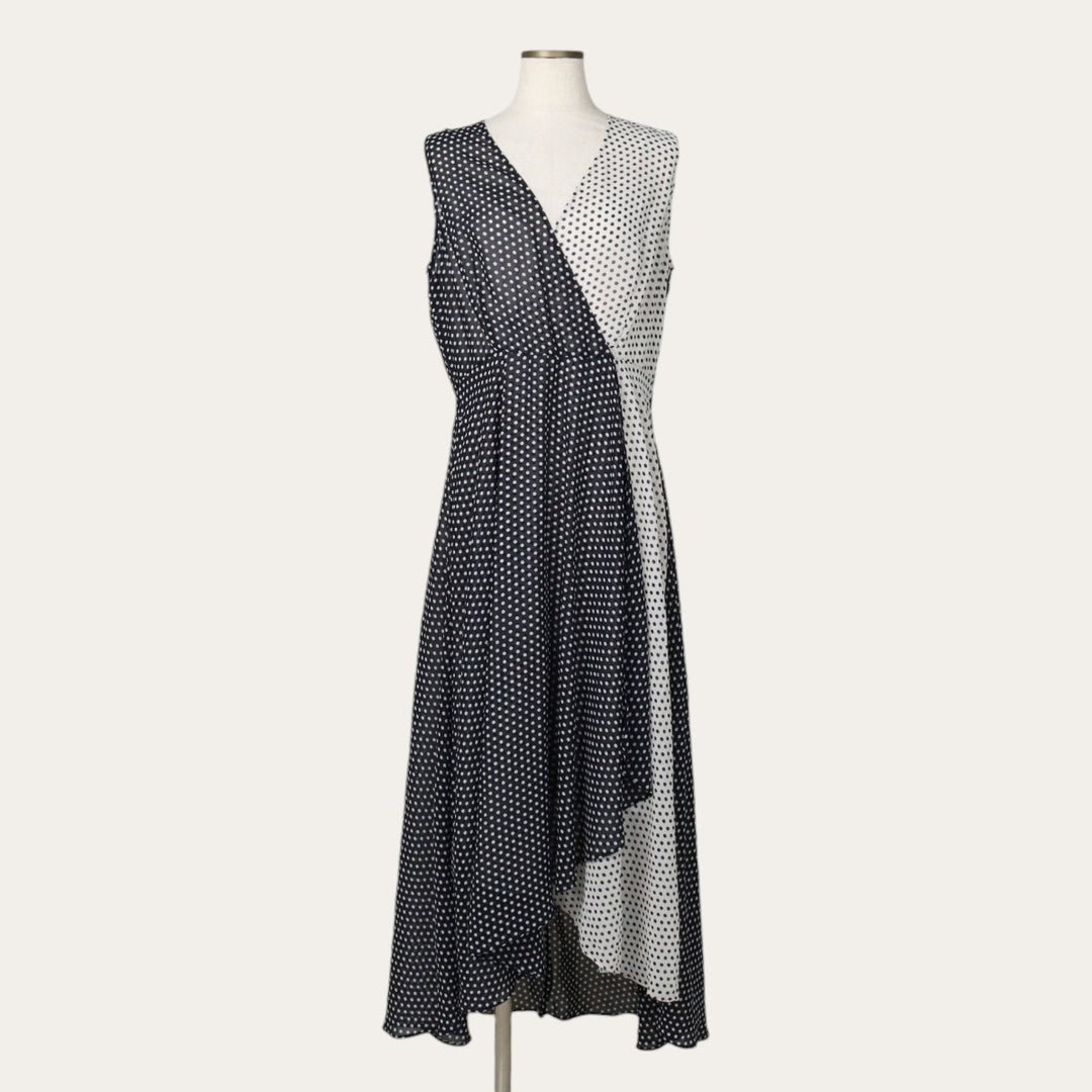 2000'S Calvin Klein polka dot pattern maxi dress, two-tone, sleeveless, flared, women's size M (approx.) polyester white type Vintage Second Hand