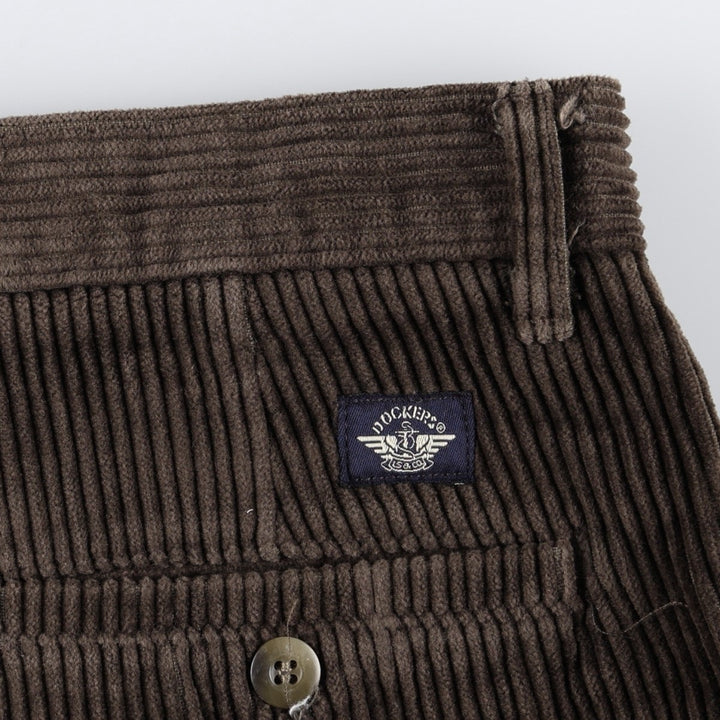 90'S Dockers khakis loose fit two-pleat corduroy pants, men's size W36 equivalent, vintage. cotton dark chocolate Vintage Second Hand