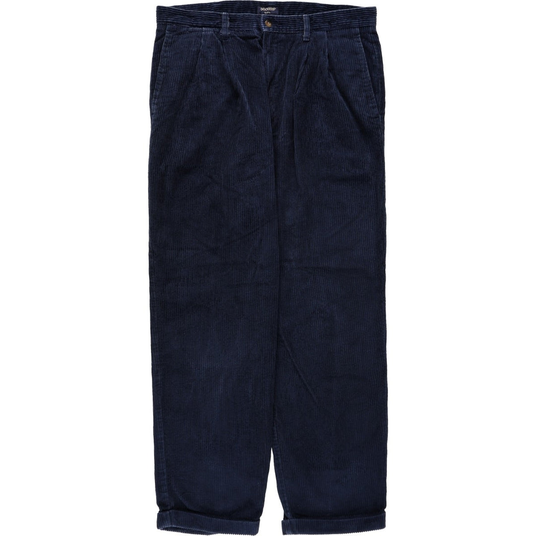 90'S Dockers khakis relaxed fit two-pleat corduroy pants, men's size W35 equivalent, vintage. cotton navy blue type Vintage Second Hand