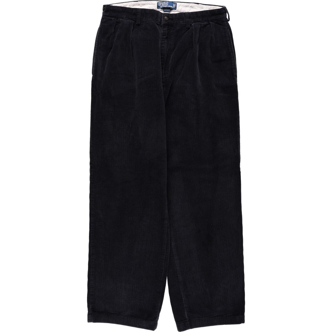 Ralph Lauren POLO by Ralph Lauren ANDREW PANT, two-pleat corduroy pants, men's, W33 equivalent cotton navy blue type Vintage Second Hand