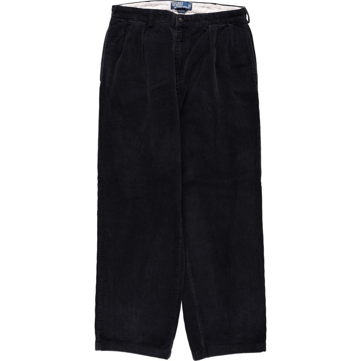 Ralph Lauren POLO by Ralph Lauren ANDREW PANT, two-pleat corduroy pants, men's, W33 equivalent cotton navy blue type Vintage Second Hand