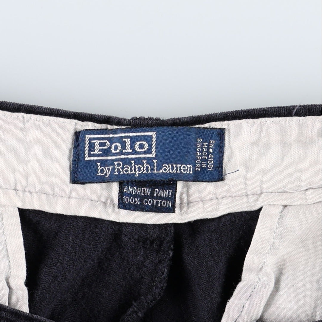 Ralph Lauren POLO by Ralph Lauren ANDREW PANT, two-pleat corduroy pants, men's, W33 equivalent cotton navy blue type Vintage Second Hand
