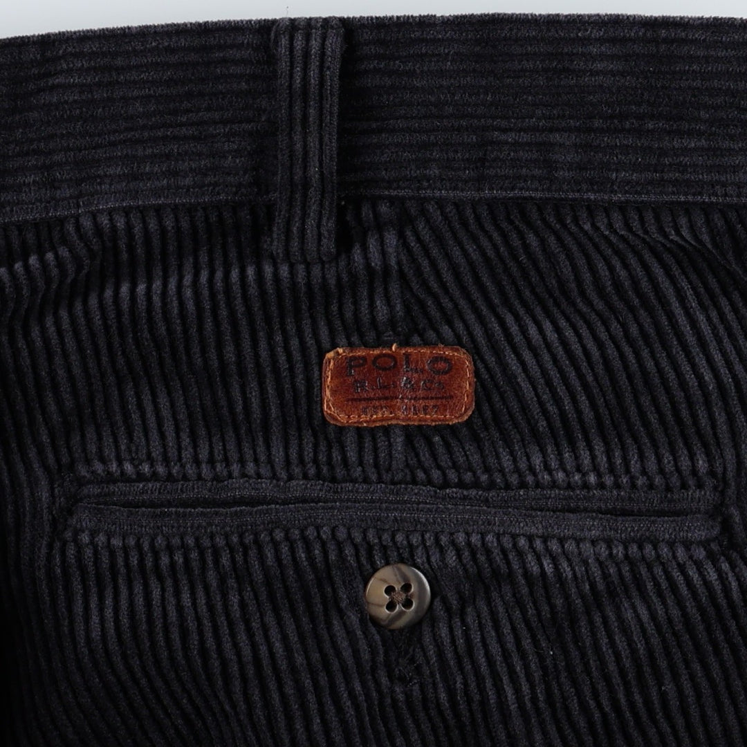 Ralph Lauren POLO by Ralph Lauren ANDREW PANT, two-pleat corduroy pants, men's, W33 equivalent cotton navy blue type Vintage Second Hand