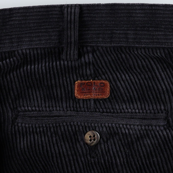 Ralph Lauren POLO by Ralph Lauren ANDREW PANT, two-pleat corduroy pants, men's, W33 equivalent cotton navy blue type Vintage Second Hand