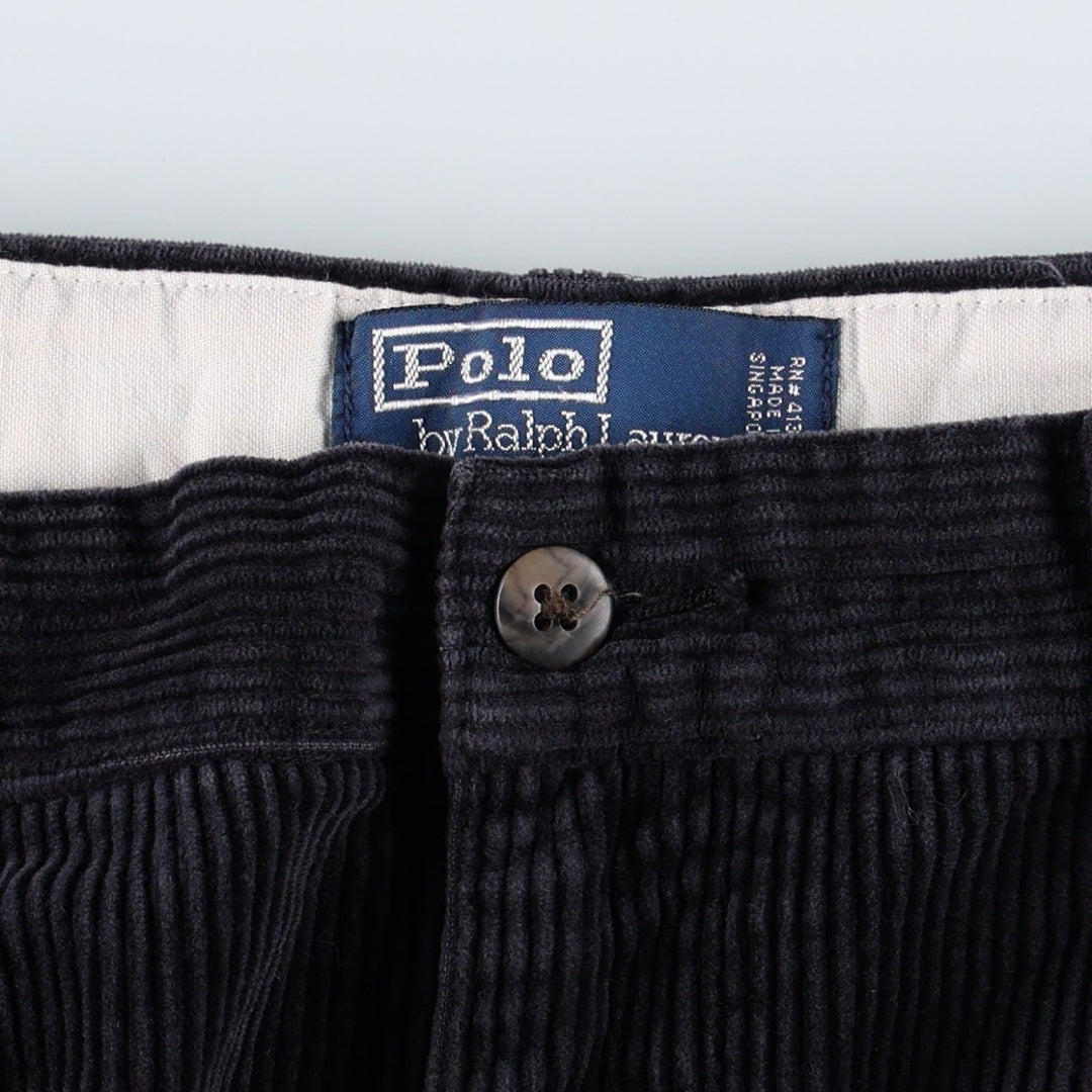 Ralph Lauren POLO by Ralph Lauren ANDREW PANT, two-pleat corduroy pants, men's, W33 equivalent cotton navy blue type Vintage Second Hand