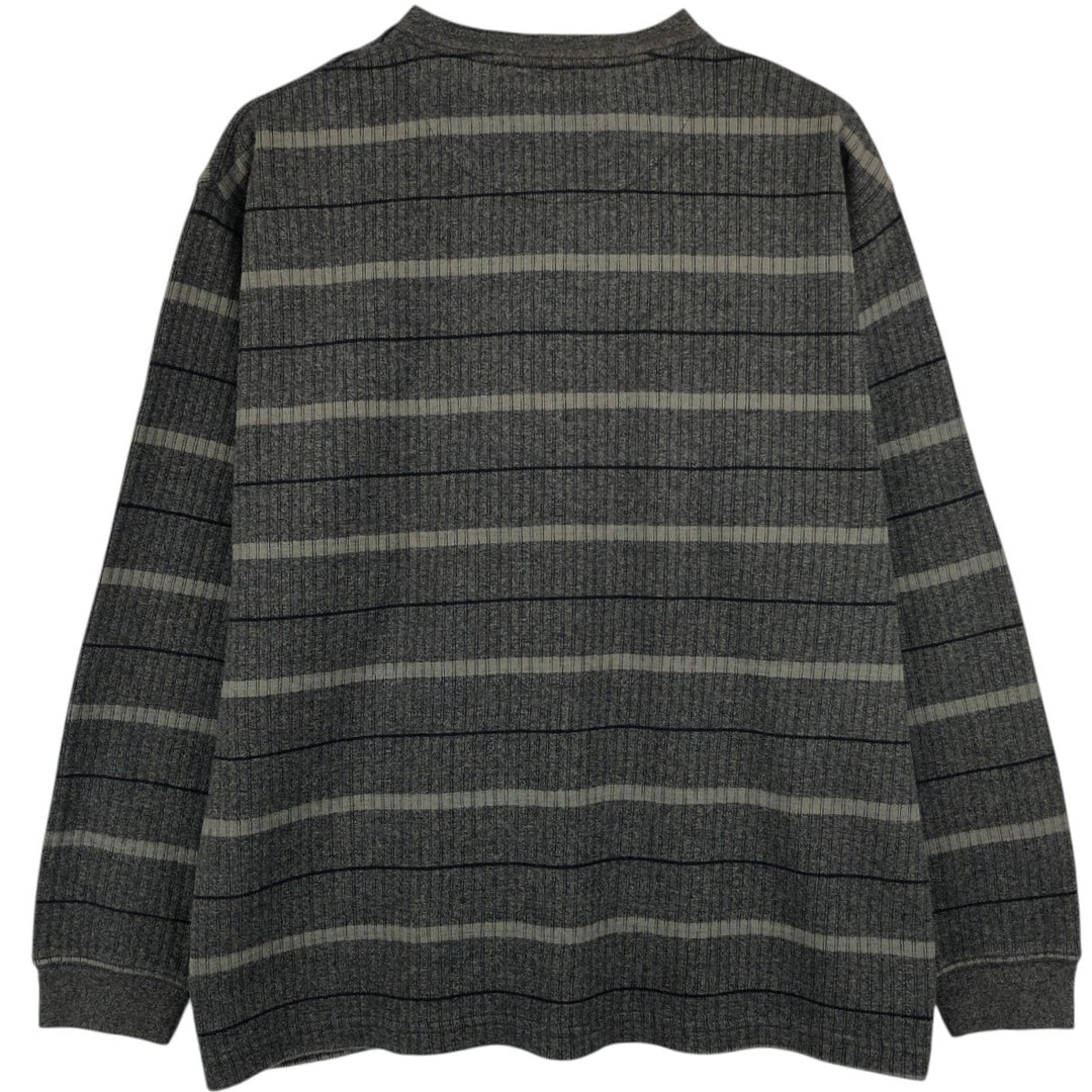 Pierre Cardin striped V-neck long-sleeved T-shirt, made in India, men's size L equivalent. cotton black type Vintage Second Hand