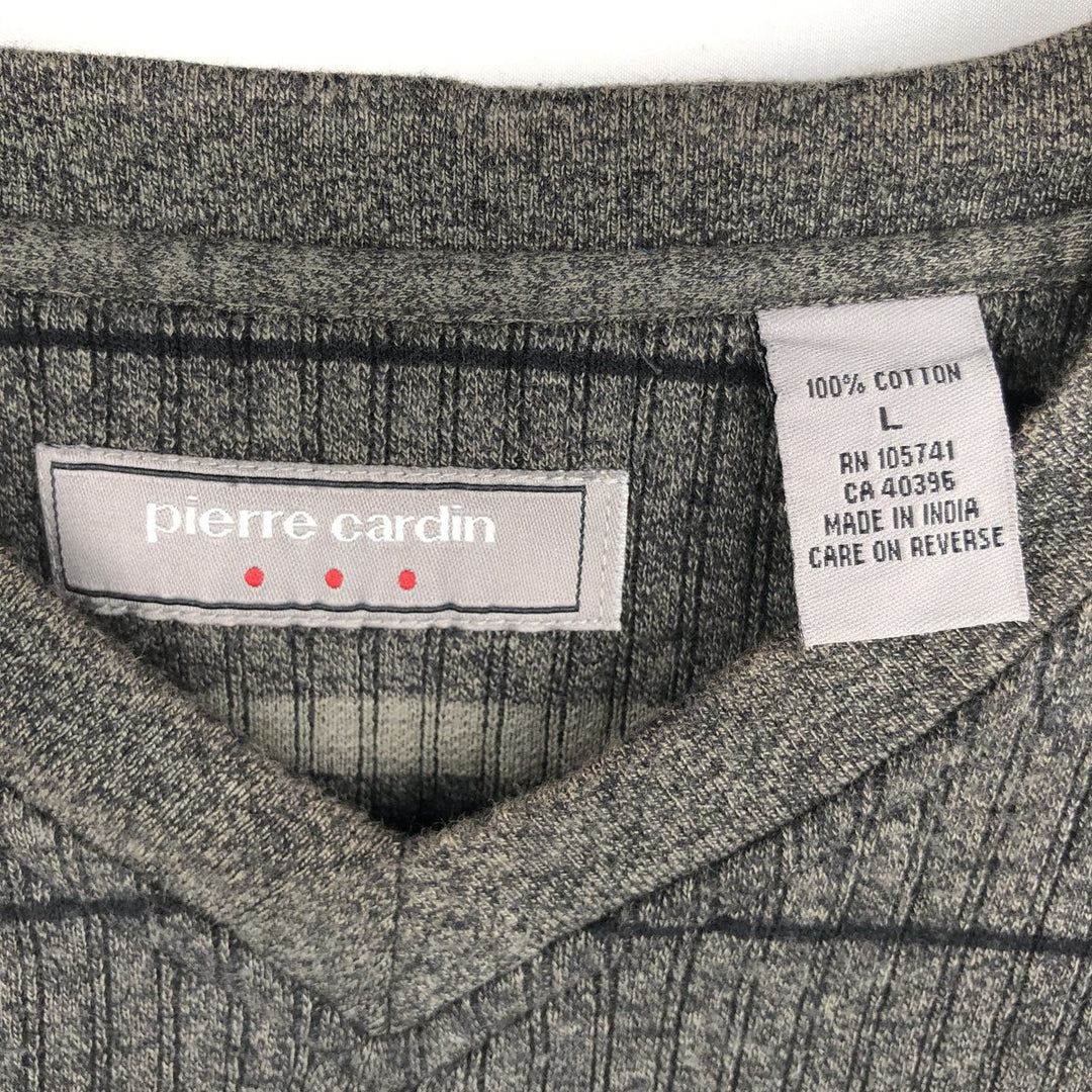 Pierre Cardin striped V-neck long-sleeved T-shirt, made in India, men's size L equivalent. cotton black type Vintage Second Hand