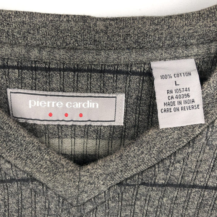 Pierre Cardin striped V-neck long-sleeved T-shirt, made in India, men's size L equivalent. cotton black type Vintage Second Hand